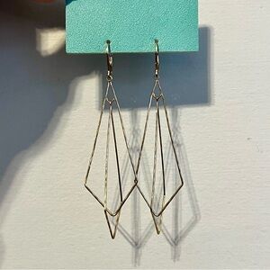 Everry Gold Geometric Dangle Earrings with Hinged Hook Closure 3.5” Long NWT